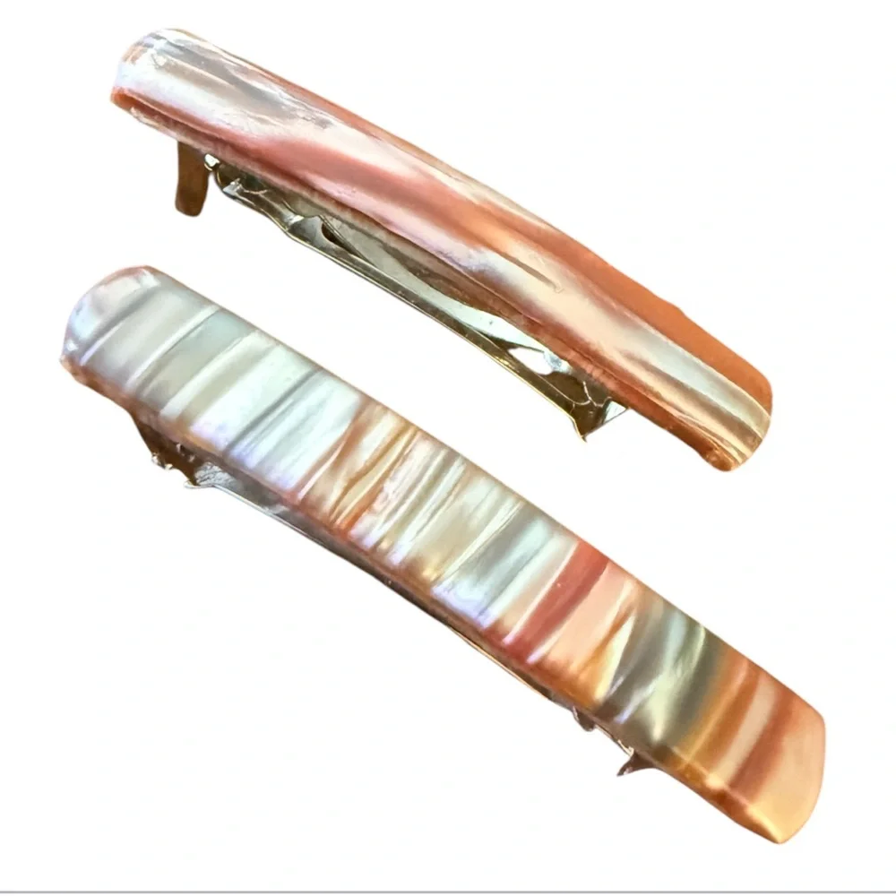 1970’s French Hair Clips in Pearlescent Earthtones, Deadstock, One Pair,‎ 2.1”